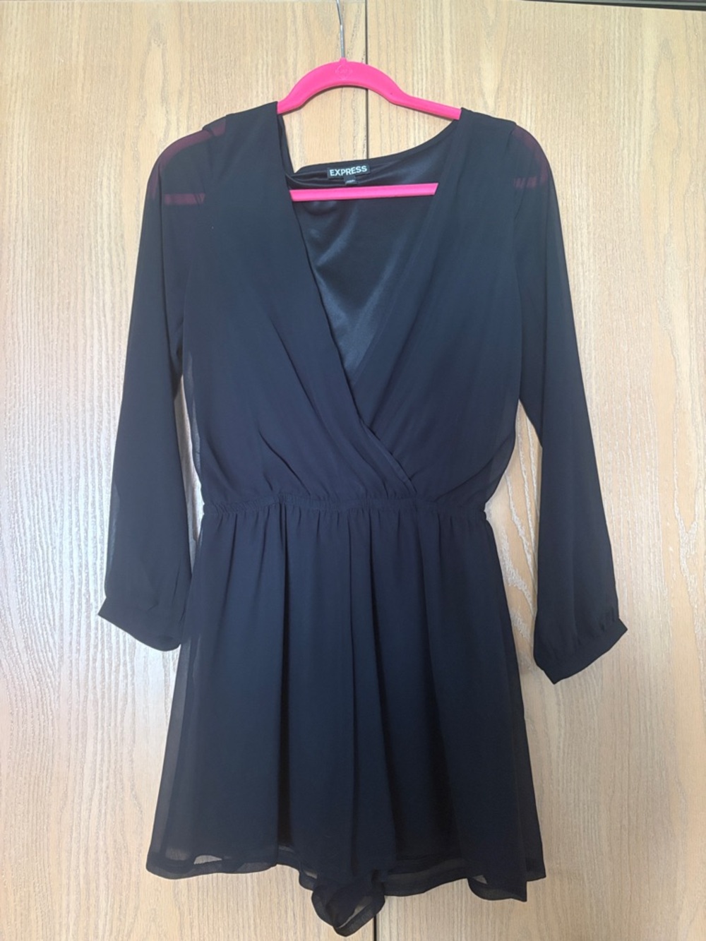Express Black Surplice Long Sleeve Romper